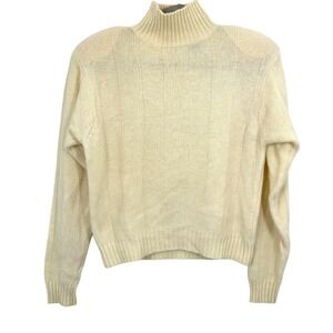 Vintage Wainscott Cream Ribbed Mock Neck‎ Sweater Lambswool Angora Blend Retro